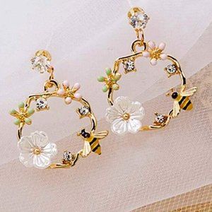 Rhinestone Flower Design Drop Earrings